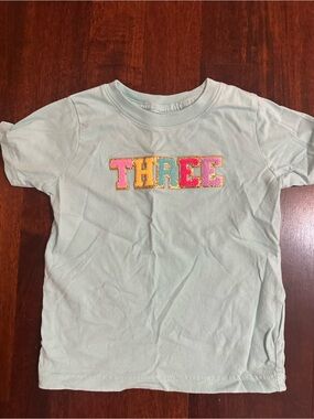 Girls' Light Mint Short-Sleeve Tee with 'THREE' Applique